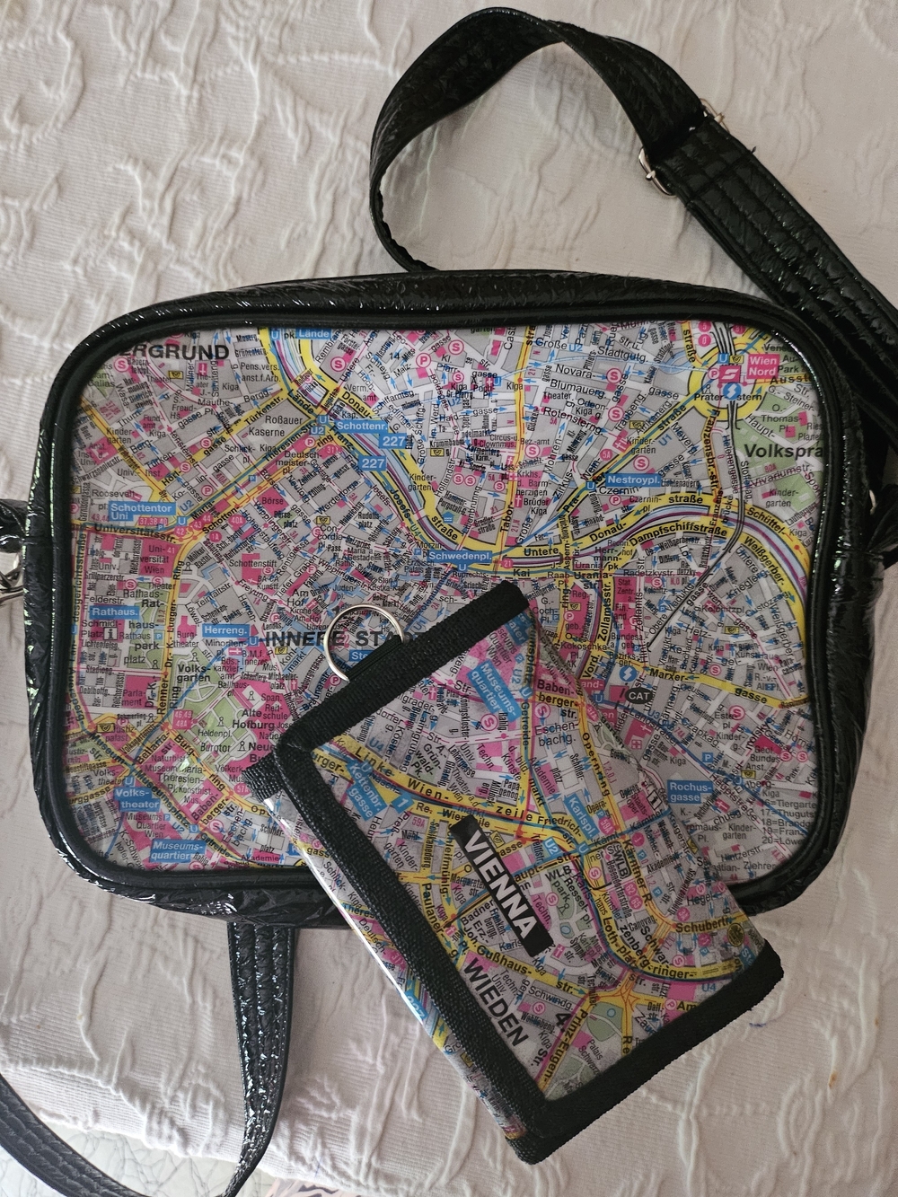 Vintage Vienna Austria Map Print Crossbody Bag & Matching Coin Purse/Wallet Set
